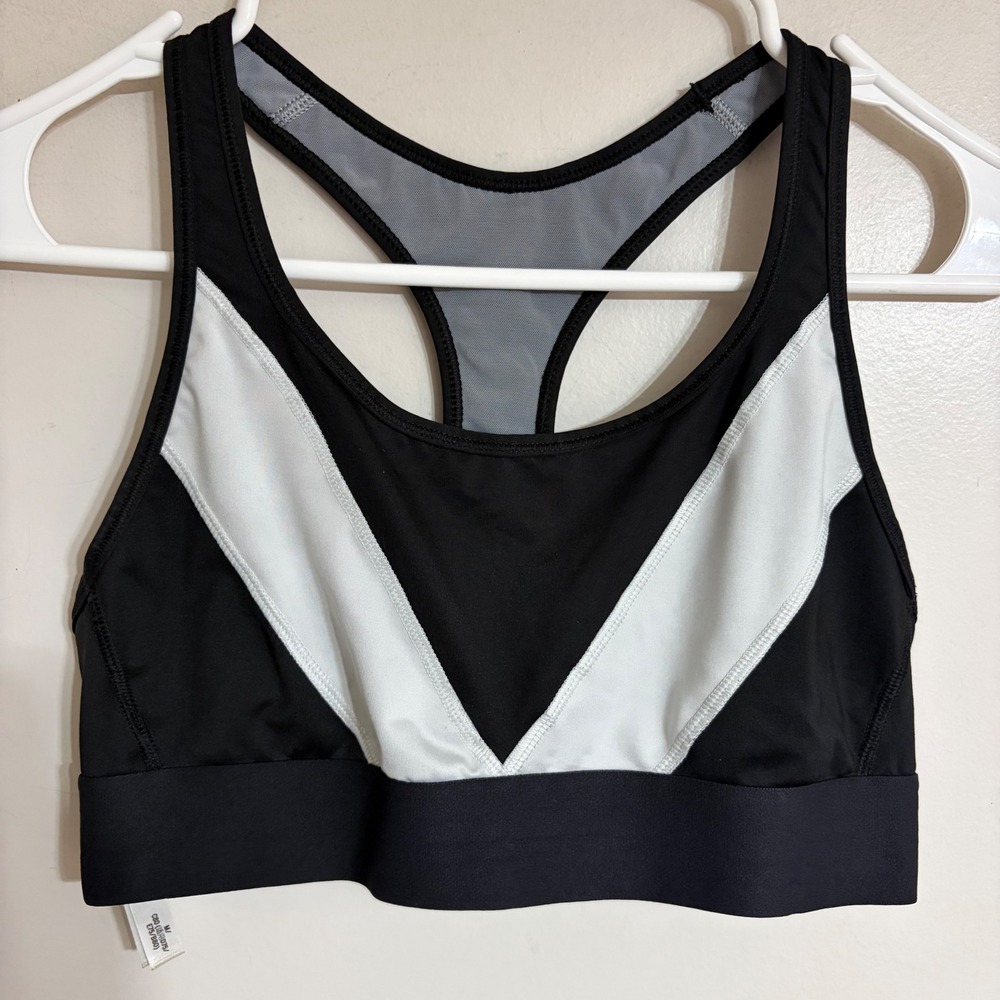 Victoria Sport Racerback Sports Bra Black White Colorblock Medium